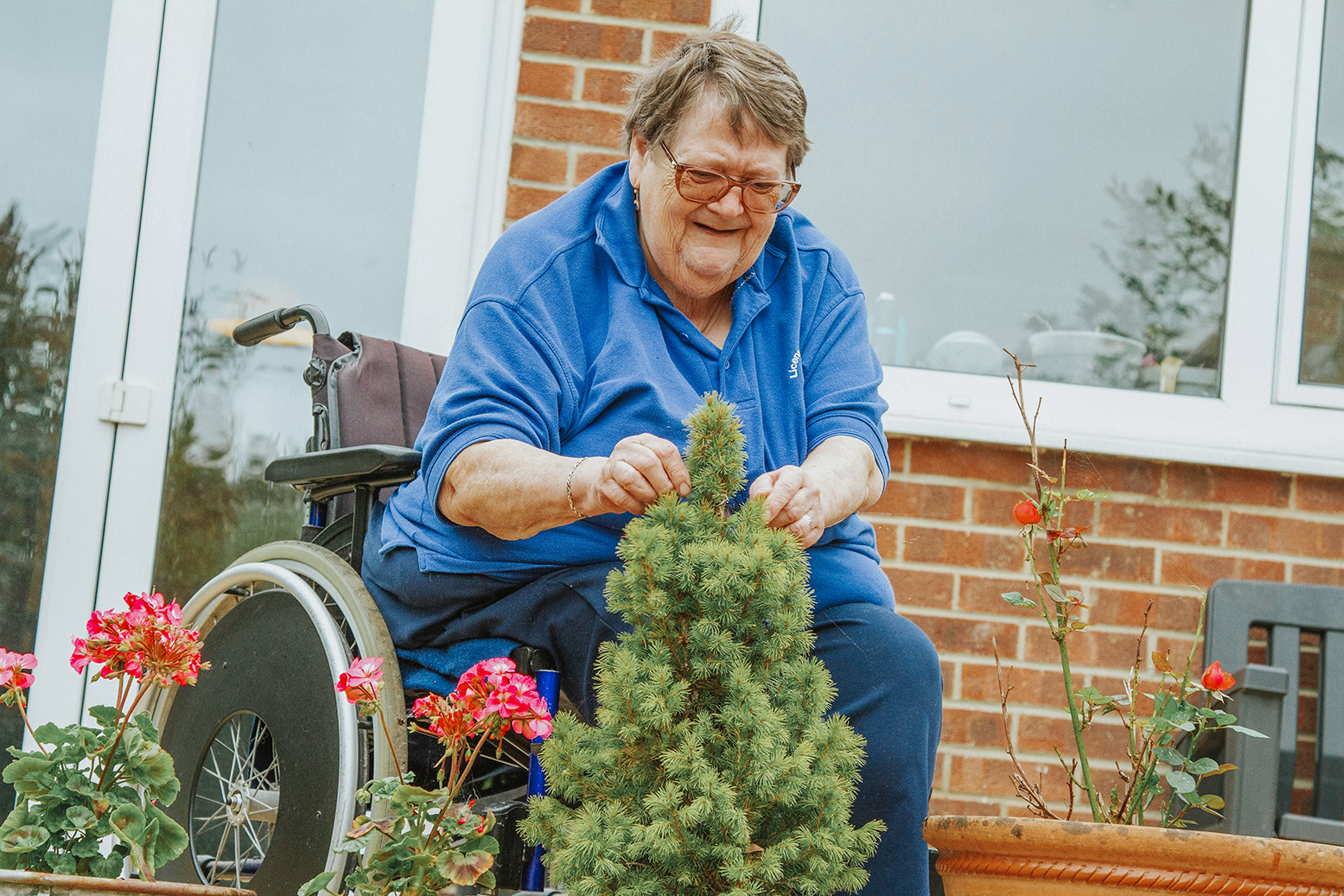 persona mayor haciendo jardinería y huerto